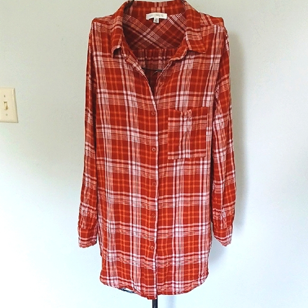 Daily Thread Rust Plaid Button-Up Shirt/Shacket